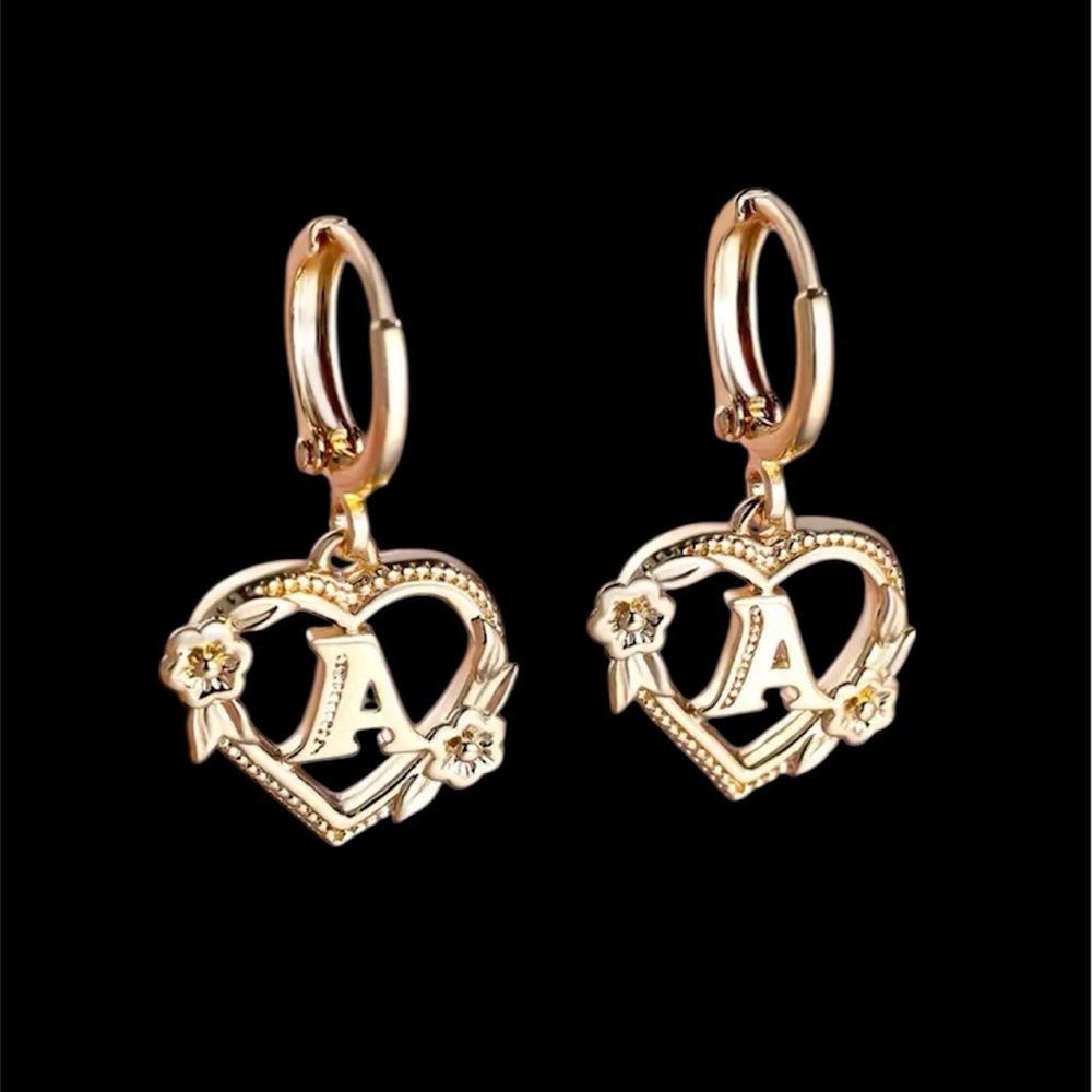 Gold Heart Initial Earrings
